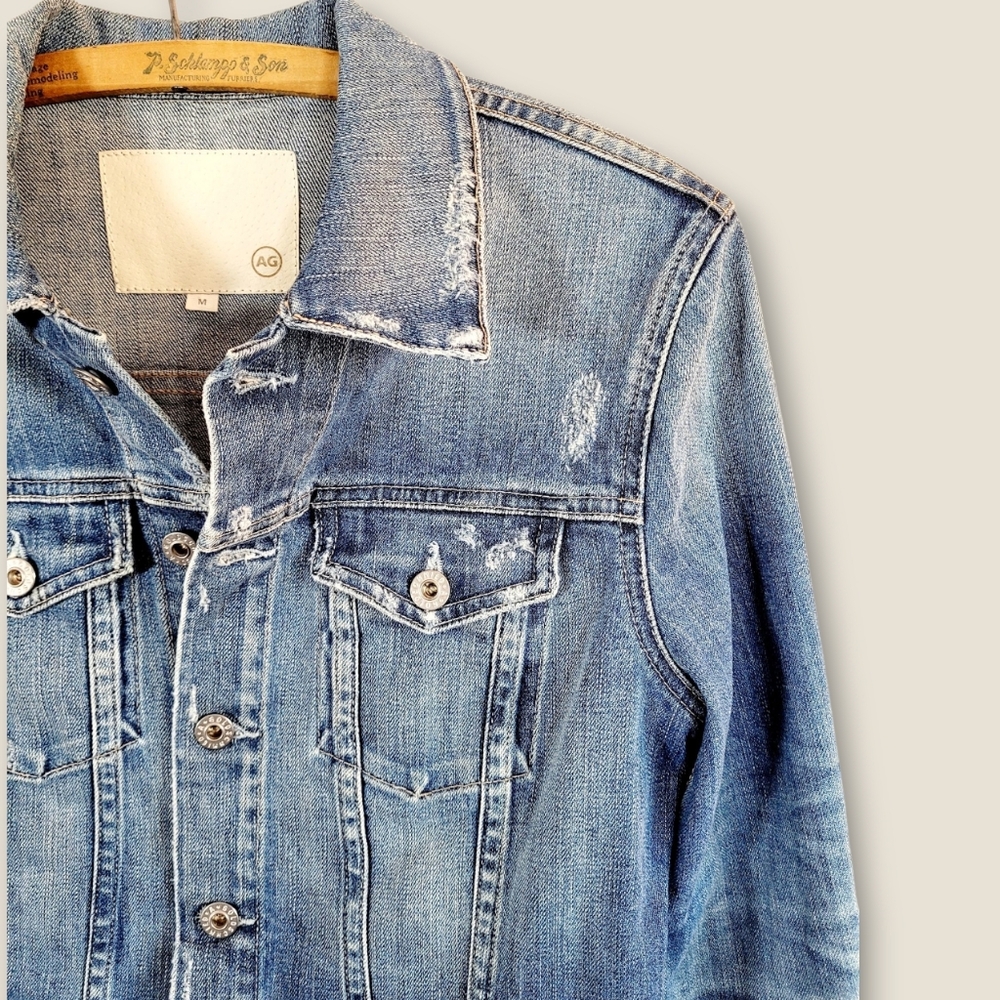 AG Adriano Goldschmied Distressed Denim Jean Jacket Medium - Picture 3 of 14